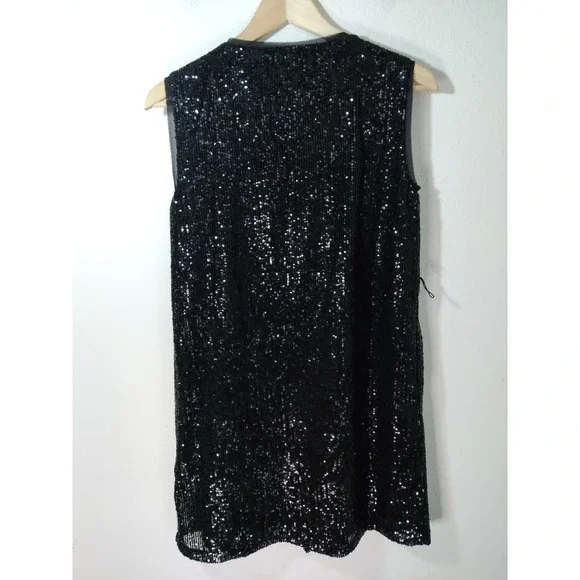 3/20 RACHEL Rachel Roy Black Glitter Sleeveless Keyhole Neck Shift Mini Dress XS - Picture 8 of 10